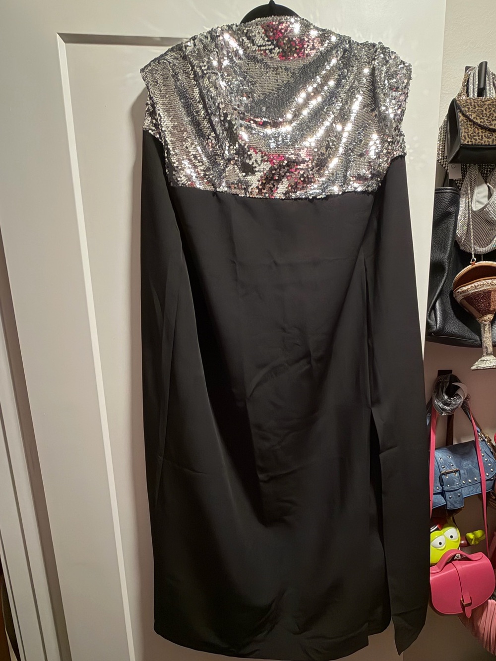 Eloquii Black Strapless Dress with Silver Sequin Bodice and Slit